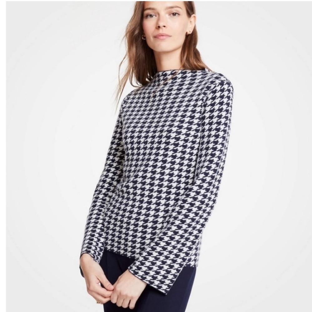 Ann Taylor | Houndstooth Mock Neck Sweater - Picture 2 of 11